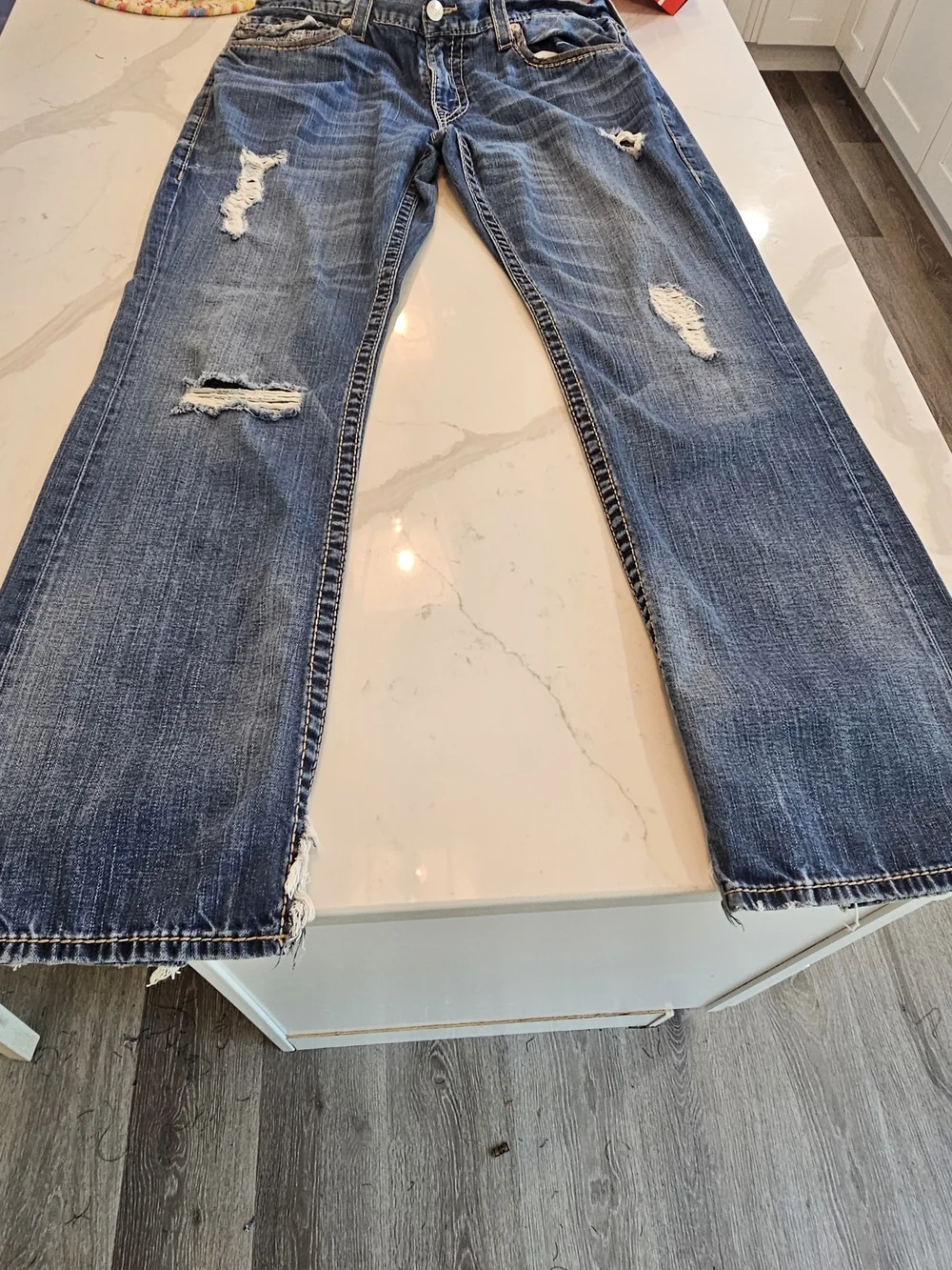 True Religion Men's Distressed Blue Slim Straight Jeans 36 Waist 32-34 Length
